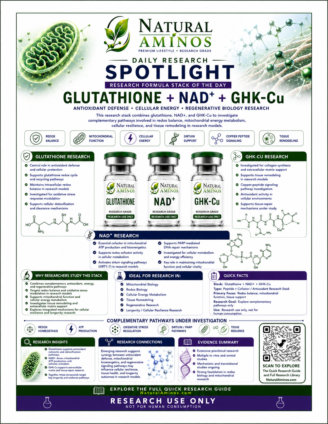 Glutathione + NAD+ + GHK-Cu research graphic